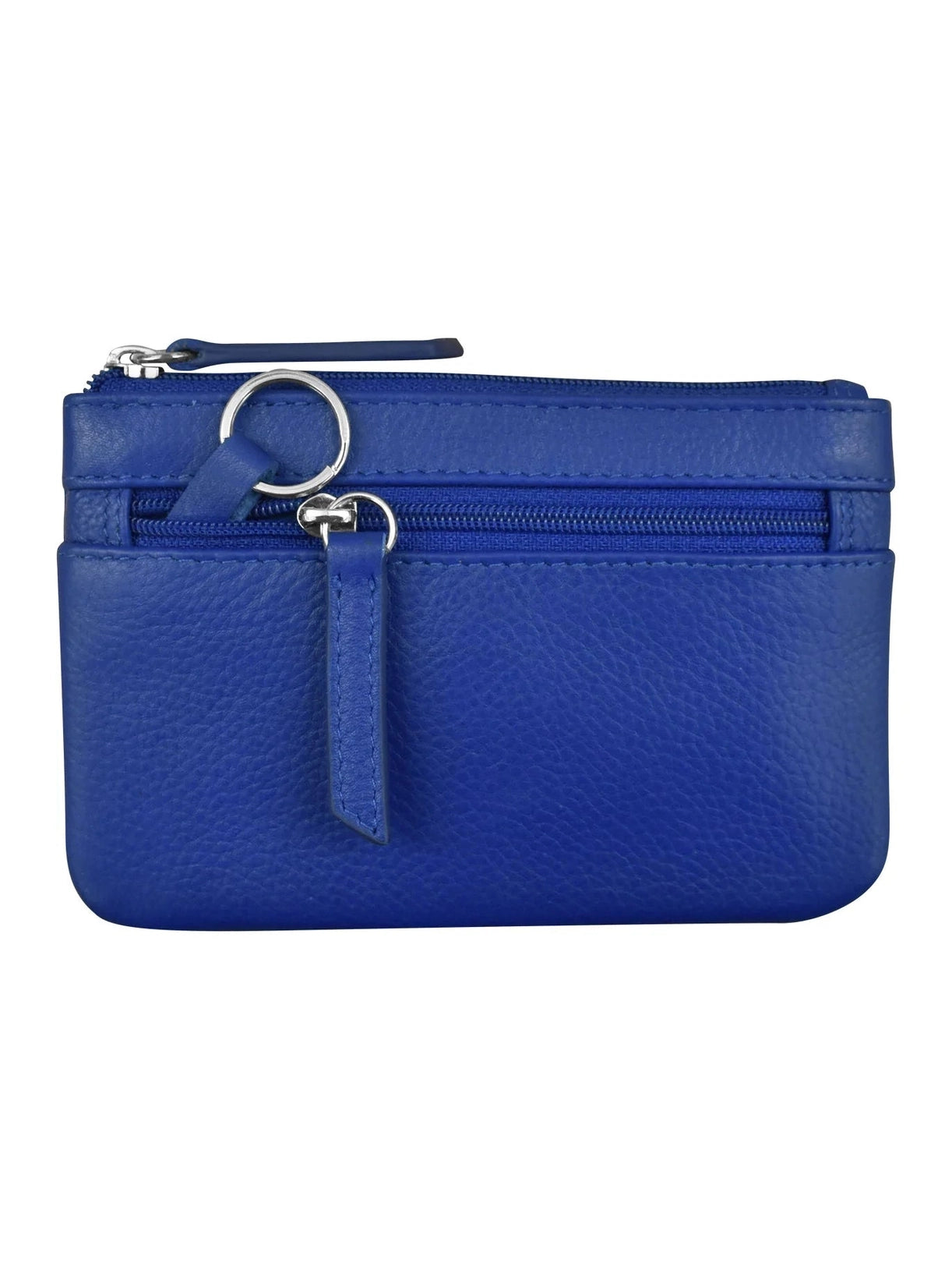 Wallet Coin Purse Cobalt Leather 2 Zipper Pockets With Key Ring Rfid Protected 6413