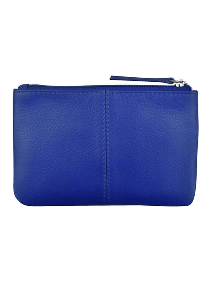 Wallet Coin Purse Denim Multi Colored  Leather 2 Zipper Pockets With Key Ring Rfid Protected 6413C