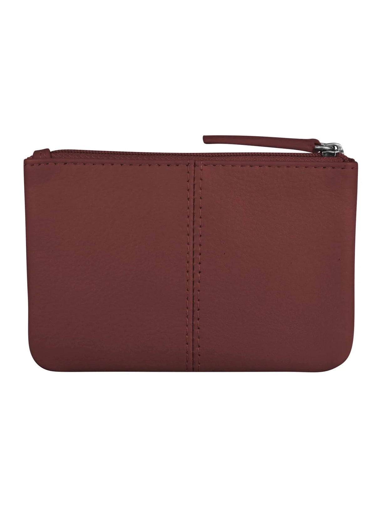 Wallet Coin Purse Merlot Leather 2 Zipper Pockets With Key Ring Rfid Protected 6413