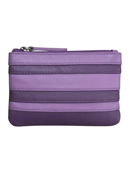 Wallet Coin Purse Planet Purple Multi Colored  Leather 2 Zipper Pockets With Key Ring Rfid Protected 6413C