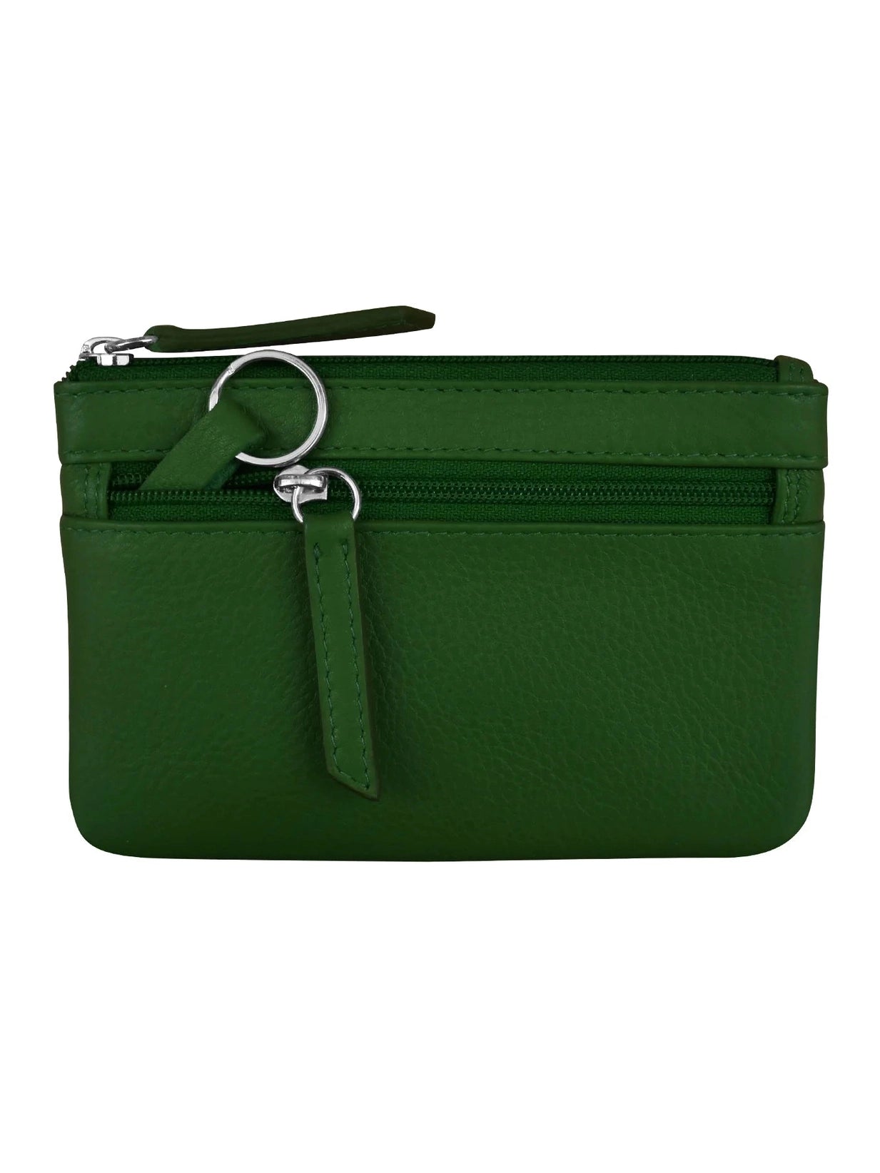 Wallet Coin Purse Hunter Green Leather 2 Zipper Pockets With Key Ring Rfid Protected 6413