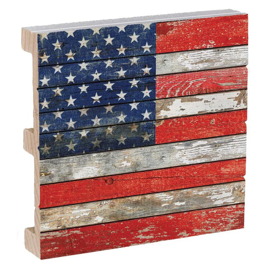 Coaster American Flag Wooden 3.75"x3.75" 