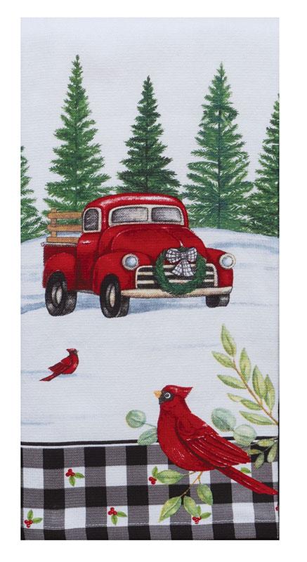 Tea Towel Christmas Wc Red Truck Cardinal  Dual Purpose Terry H7103