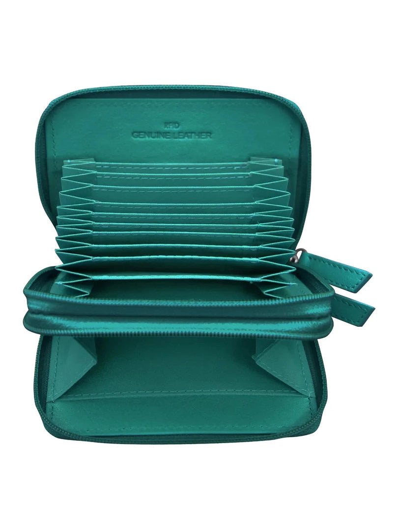 Wallet Double Zip Aqua  Accordion Card Case 6714 