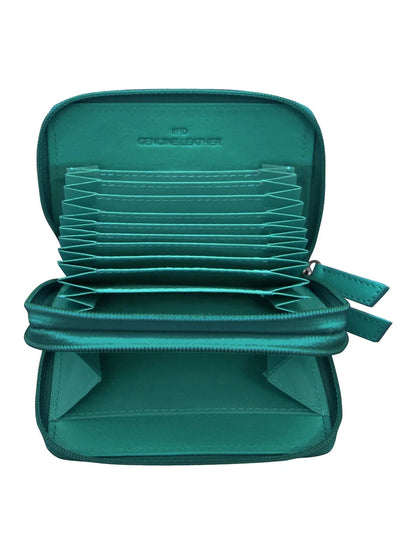 Wallet Double Zip Aqua  Accordion Card Case 6714 