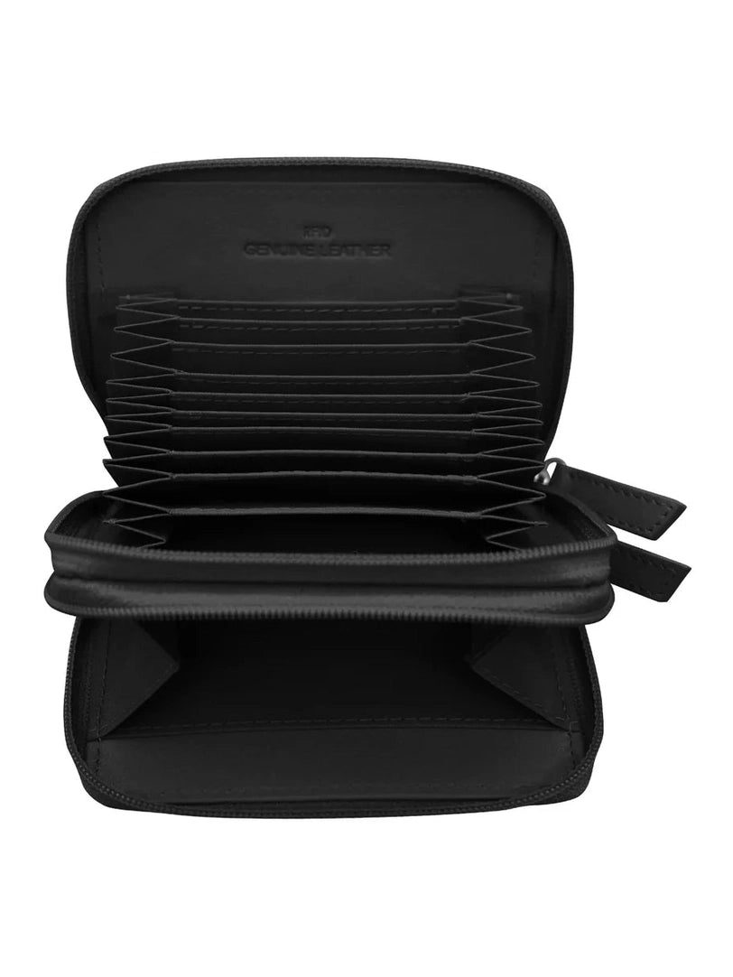 Wallet Double Zip Black  Accordion Card Case 6714 