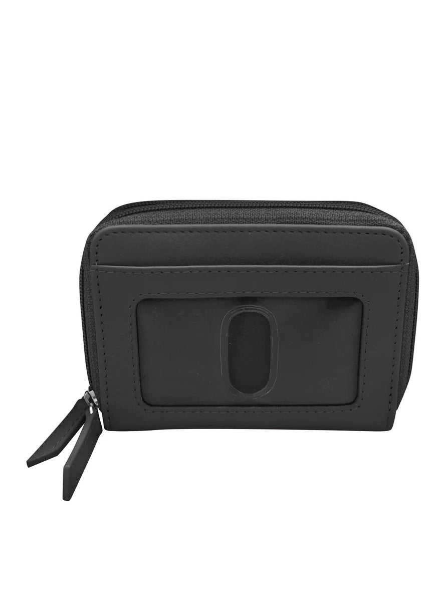 Wallet Double Zip Black  Accordion Card Case 6714 