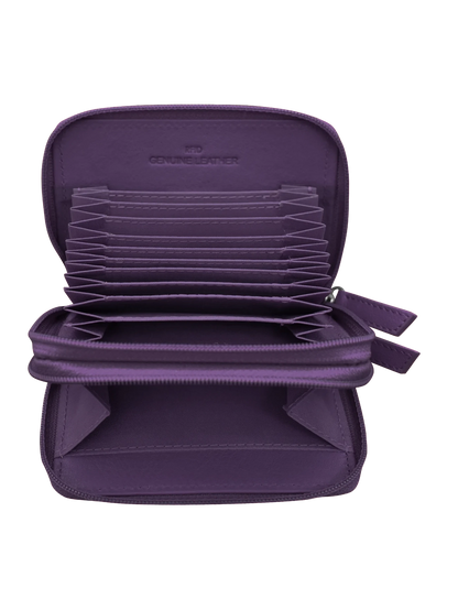 Wallet Double Zip Purple Accordion Card Case 6714 