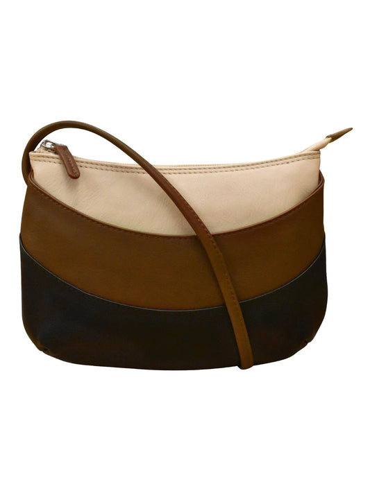 Purse Crossbody Brown Combo Round Zipper Leather 6723  Bag 