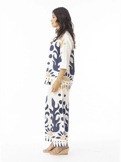 Pants Nazca Print 3/4 Length 2 Pocket Cream&nbsp; &nbsp;4658