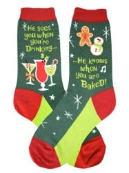 Socks Christmas He See's You Drinking Women's&nbsp; 6990