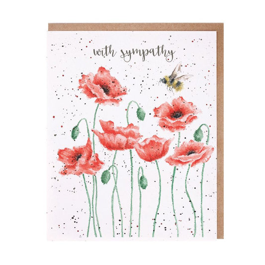 Card -  AOC071 - With Sympathy - Poppies Bee 