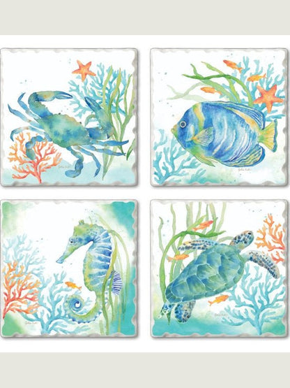 Coaster Sealife Serenade  Tumbled Tile 4Pk 4x4" 05-01497