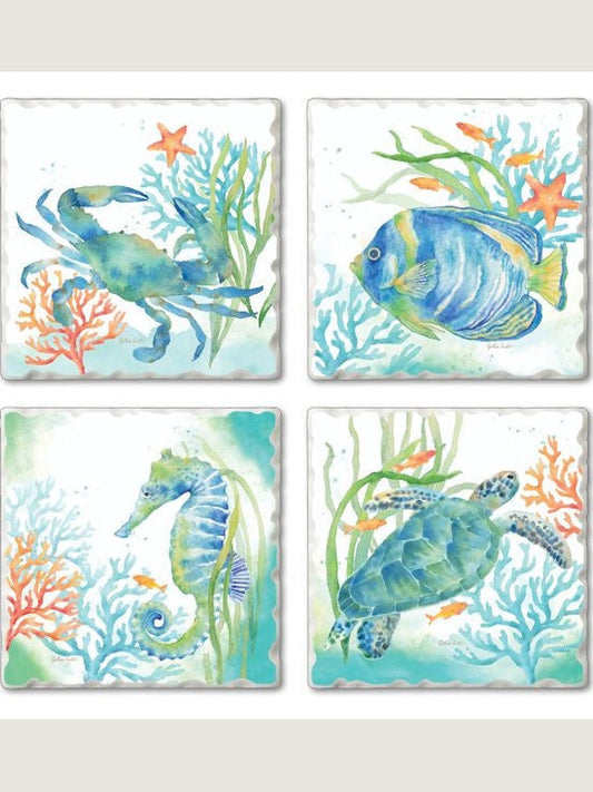Coaster Sealife Serenade  Tumbled Tile 4Pk 4x4" 05-01497