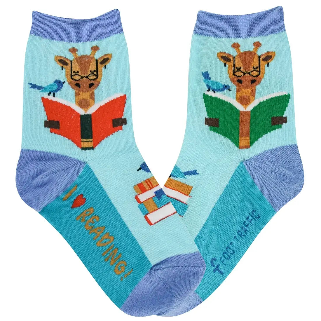 Kid's Socks Two Sizes Available I Love Reading Light Blue 7033 