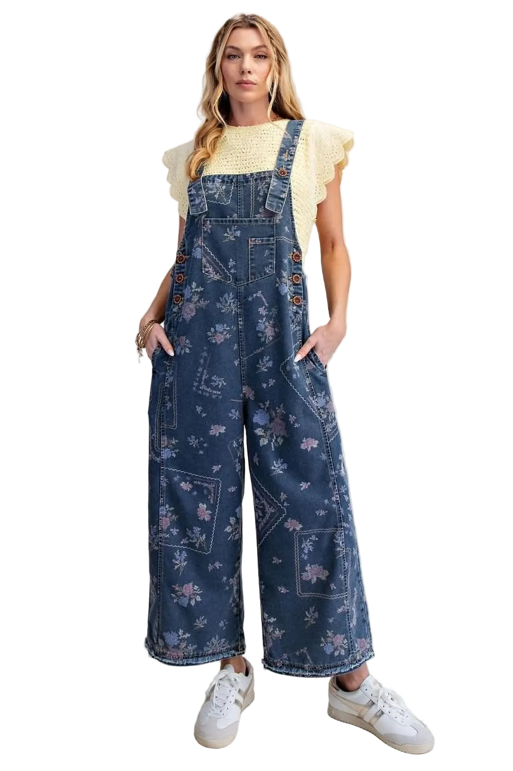 Overalls Washed Denim Vintage Flower Print&nbsp; Women's&nbsp; EB90237D