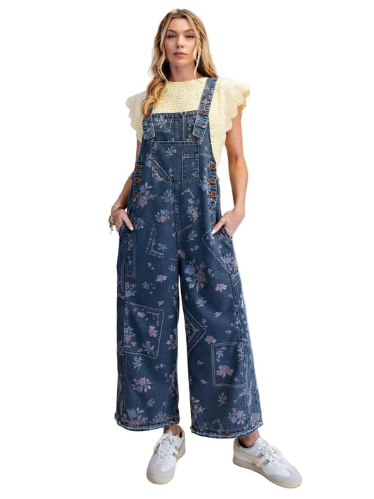 Overalls Washed Denim Vintage Flower Print&nbsp; Women's&nbsp; EB90237D
