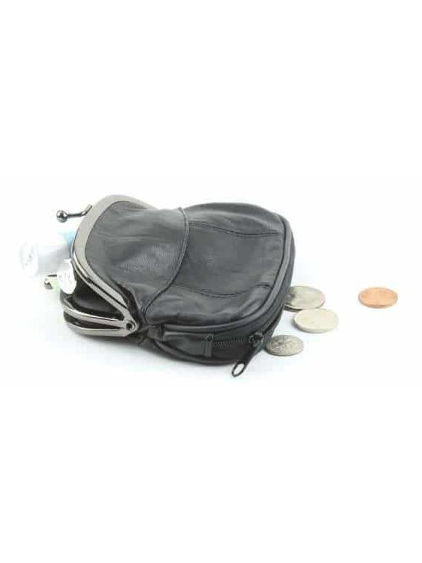 Coin Purse Black Medium Frame&nbsp; Leather 708Ast