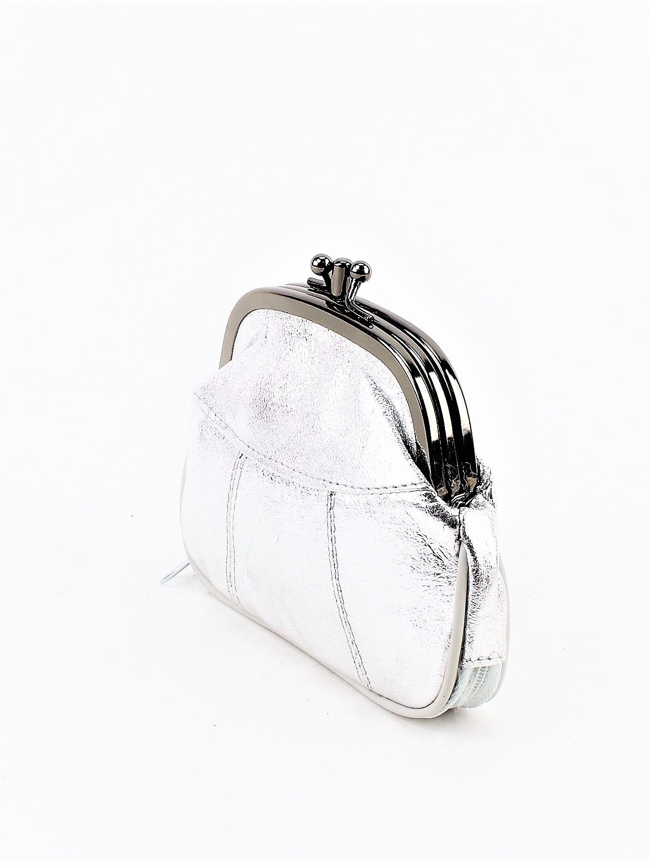 Coin Purse Silver Medium Frame  Leather 708Ast