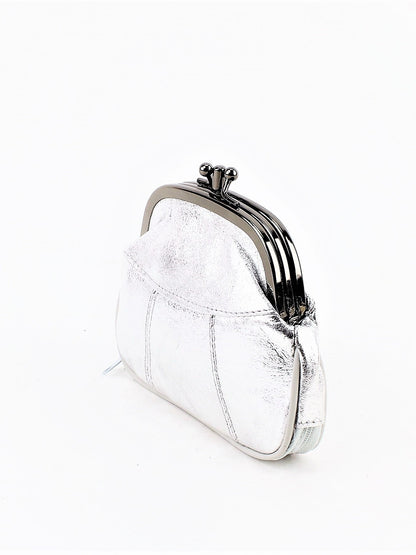 Coin Purse Silver Medium Frame  Leather 708Ast
