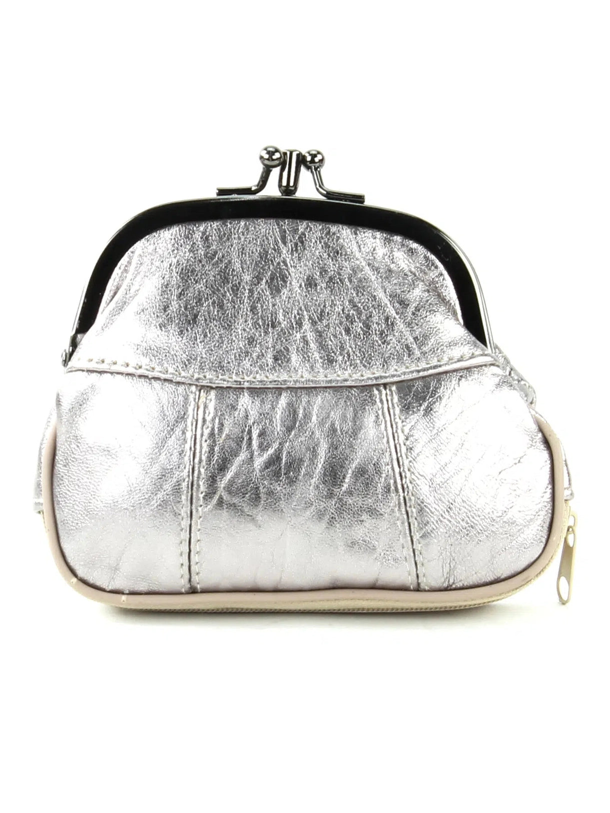 Coin Purse Silver Medium Frame  Leather 708Ast