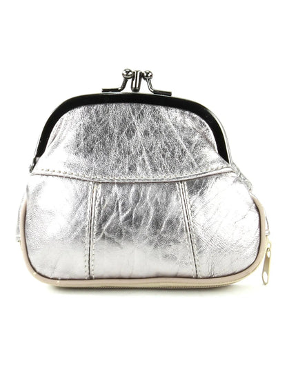 Coin Purse Silver Medium Frame  Leather 708Ast