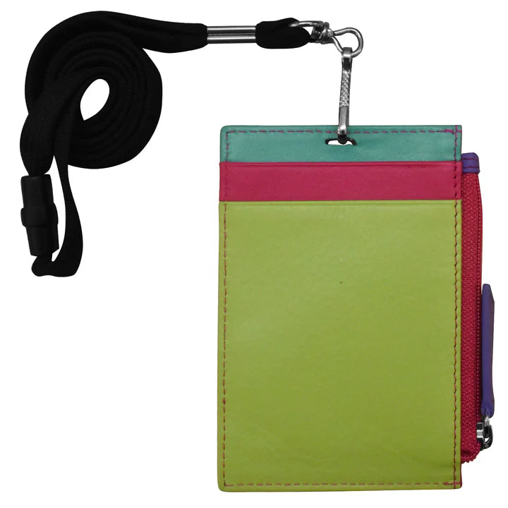 Wallet I.D. Holder Vertical Zipper With Lanyard Palm Beach Leather RFID Blocking 7118 