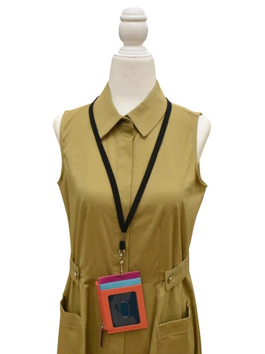 Wallet I.D. Holder Vertical Zipper With Lanyard Paradise Multi Leather RFID Blocking 7118 