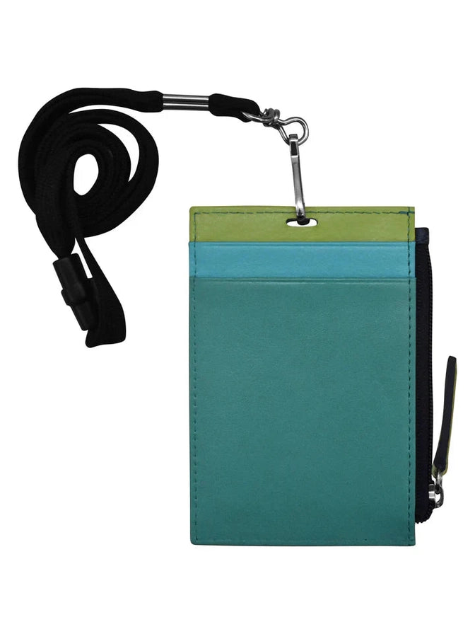 Wallet I.D. Holder Vertical Zipper With Lanyard Serenity Multi Leather RFID Blocking 7118 