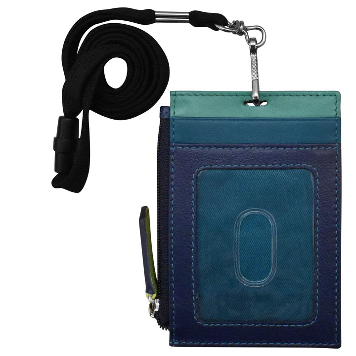 Wallet I.D. Holder Vertical Zipper With Lanyard Serenity Multi Leather RFID Blocking 7118 