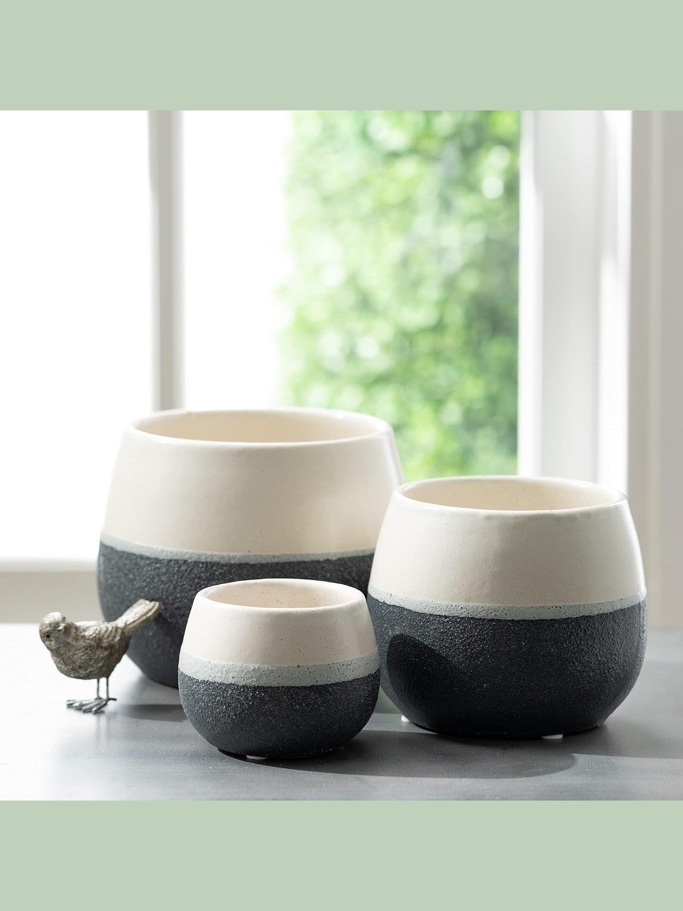 Planter Ceramic 3 Sizes White/Grey Farm House Cm2971