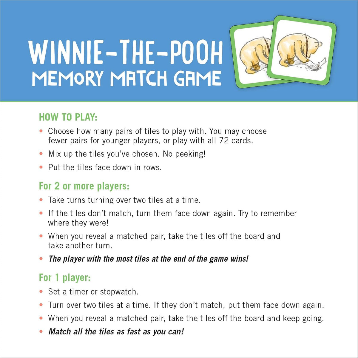 Card Game Memory Match Winnie The Pooh 100pc 348456