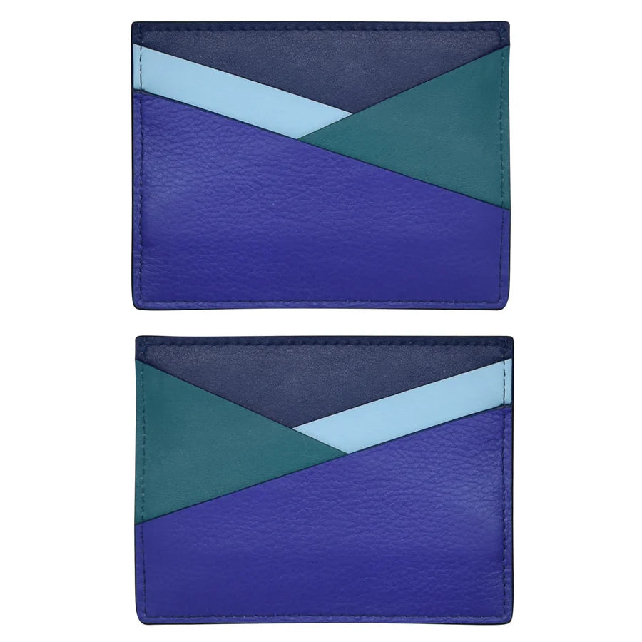 Card Holder Asymmetric Denim Multi Leather RFID Blocking 7173 