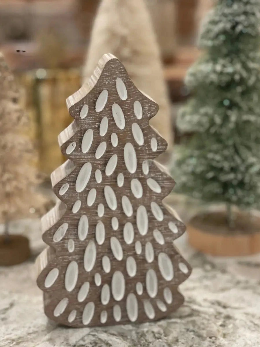 Christmas Tree White Wash 6"  Cutout Wooden Fr-3649