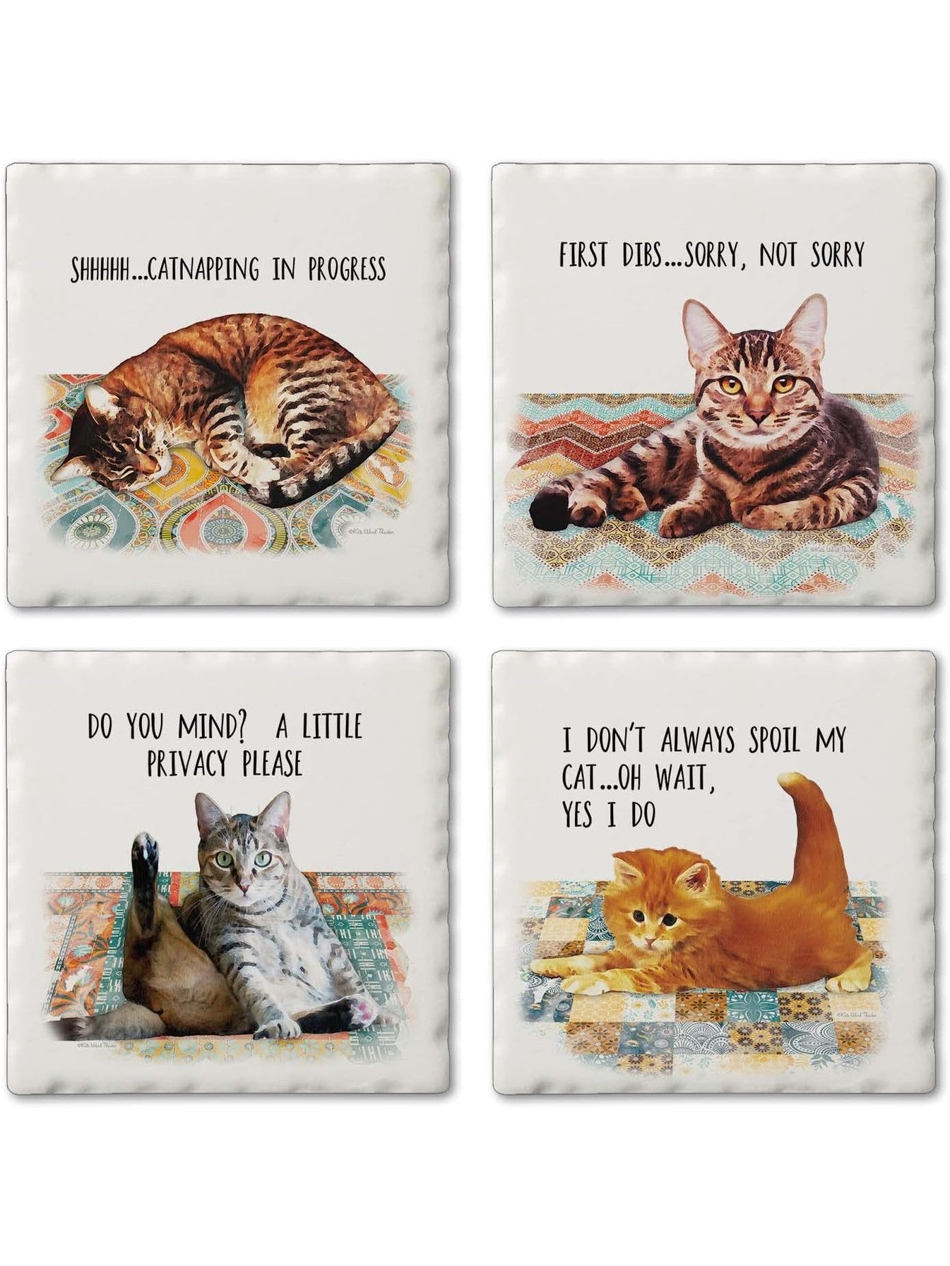 Coaster Cat Nappy 4Pk 4x4" 05-01664