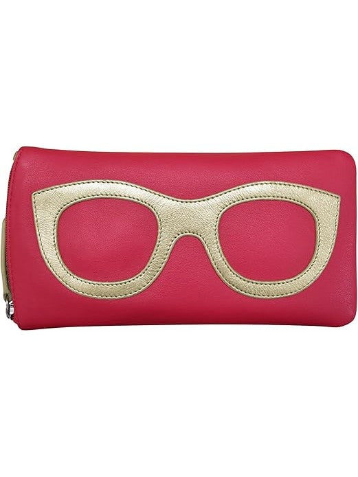 Eye Glass Case/Zip Pocket With Frame Graphic Indigo Pink/Light Gold 6462