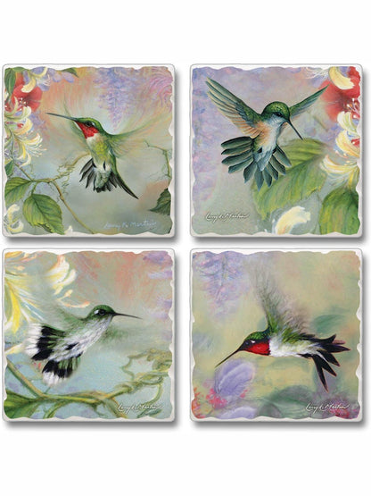 Coaster Natures Gift Of Feathers Hummingbirds 4Pk 4x4" 05-00727