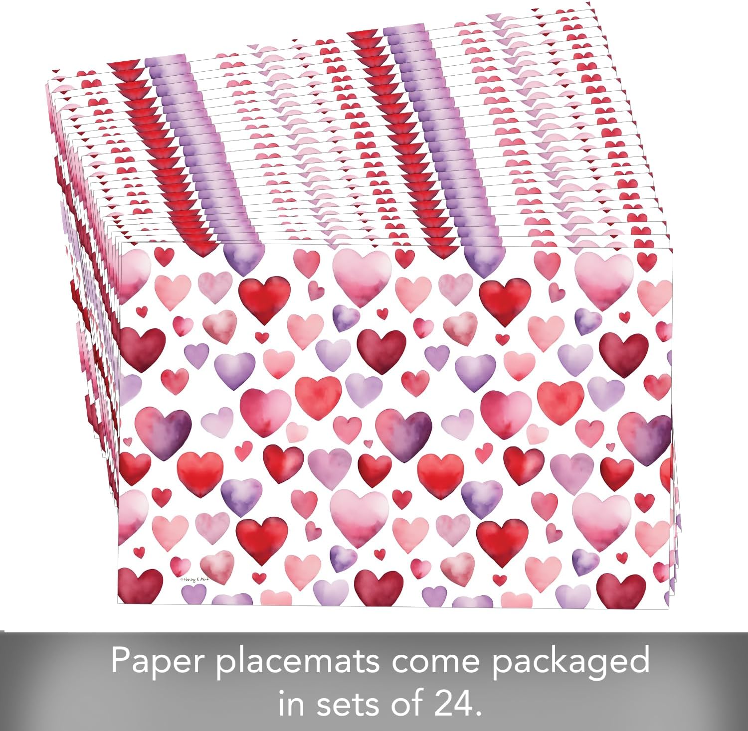Paper Placemat Watercolor Hearts 24Pc 11x17" 172-00256