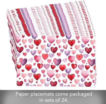 Paper Placemat Watercolor Hearts 24Pc 11x17" 172-00256