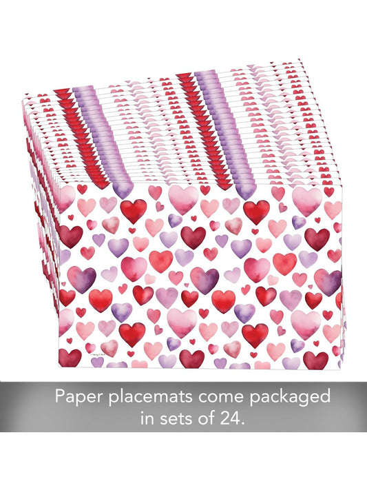 Paper Placemat Watercolor Hearts 24Pc 11x17" 172-00256
