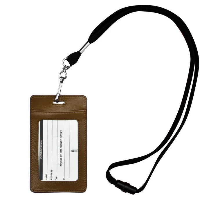 Wallet I.D. Badge Holder With Lanyard Toffee Leather RFID Blocking 7200 