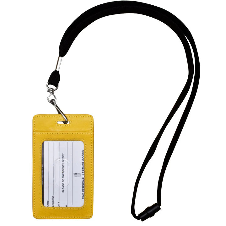 Wallet I.D. Badge Holder With Lanyard Yellow Leather RFID Blocking 7200 