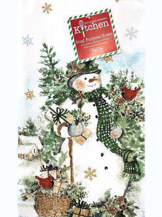 Tea Towel Green/White Sage Christmas Santa Dual Purpose Towel H8337