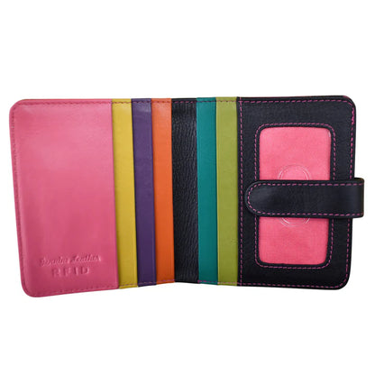 Wallet Small Bifold Black Brights Leather RFID Blocking 7301 