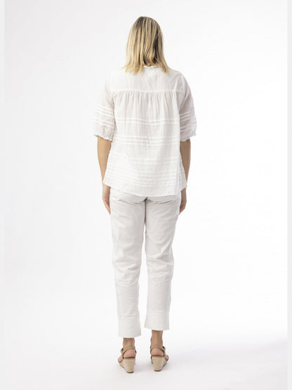 Top Pleated White 1/2 Sleeve 52708