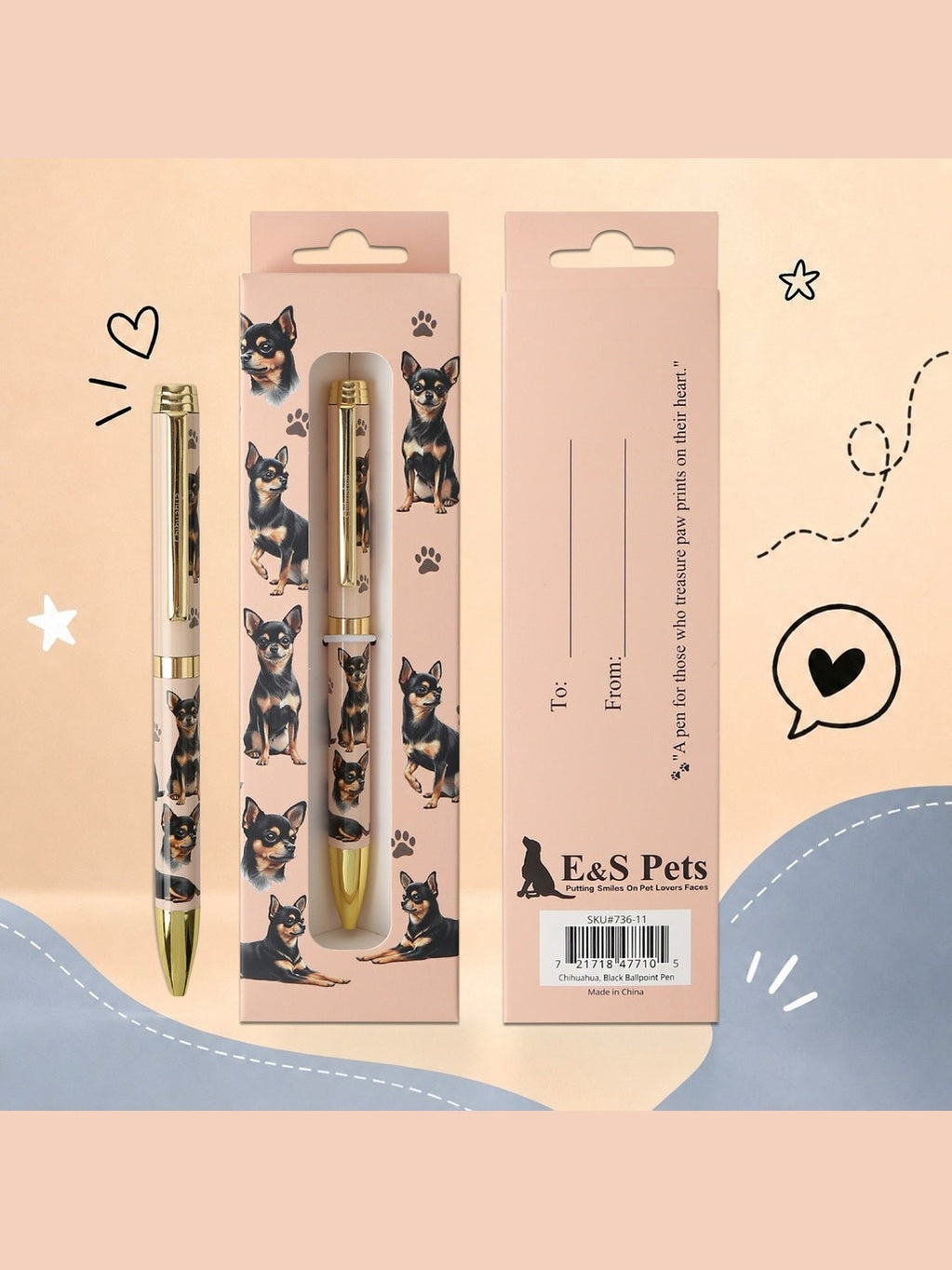 E&amp;S PETS-Pen Ball Point&nbsp; Chihuahua Black Gift Boxed 736-11