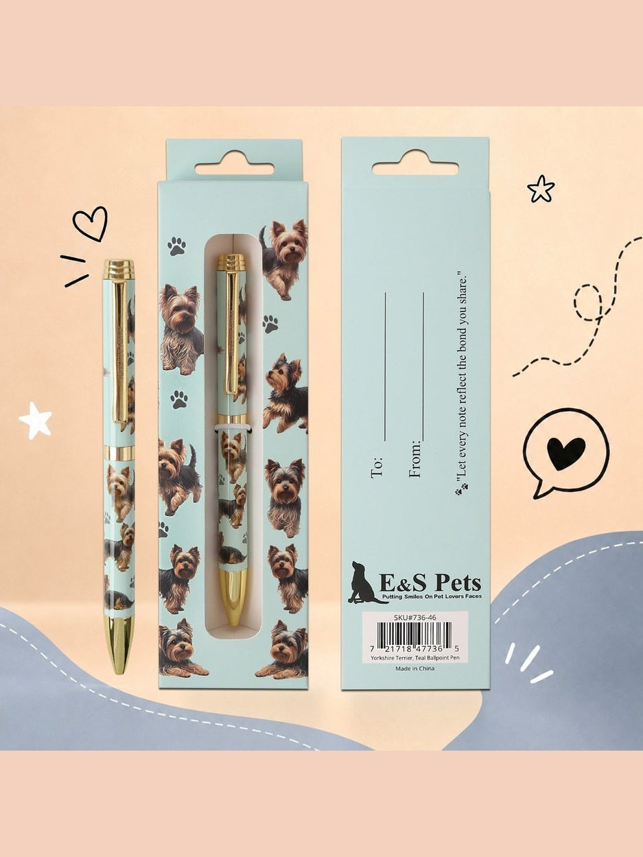 E&amp;S PETS-Pen Ball Point Yorkie Teal Gift Boxed 736-46