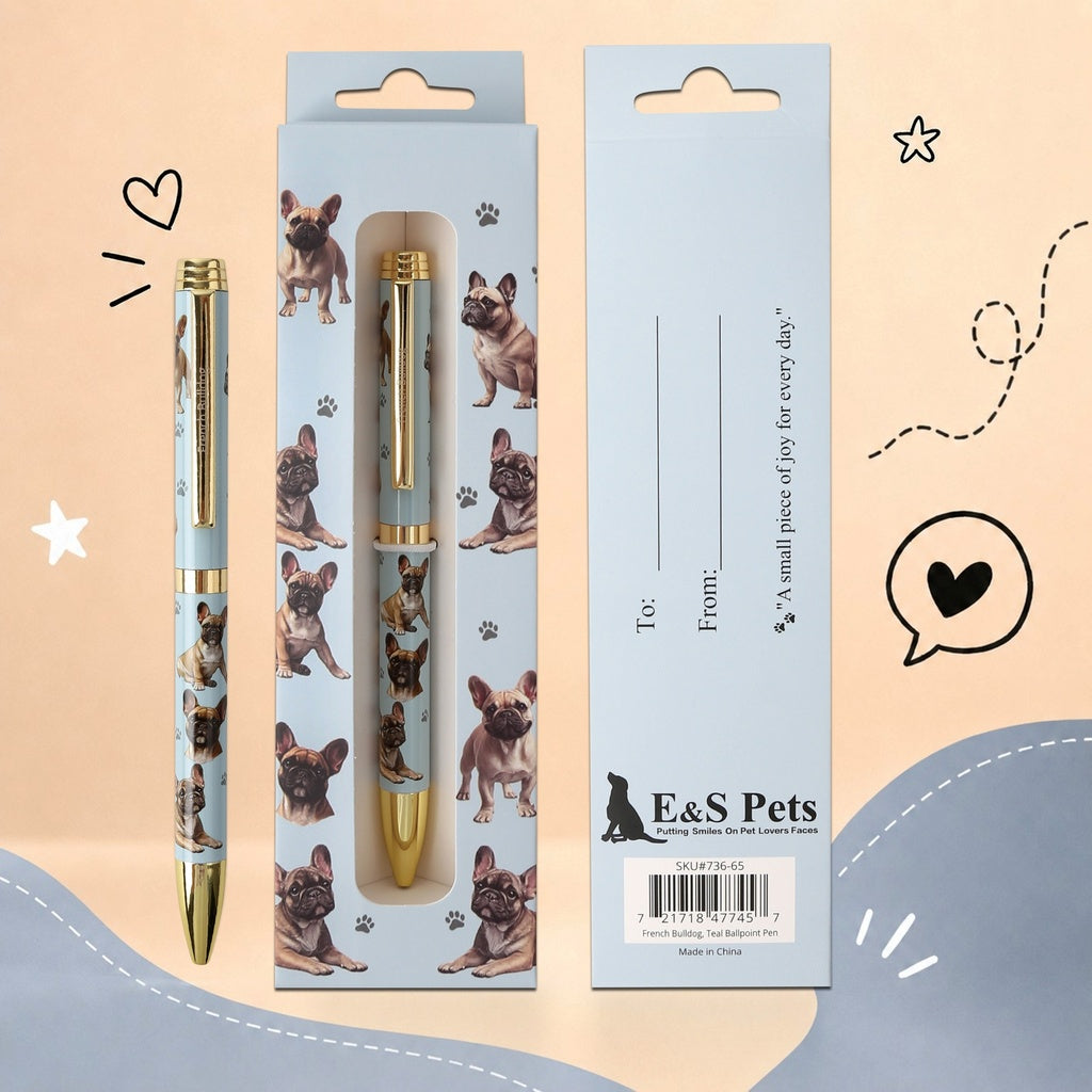 Pen Ball Point&nbsp; French Bulldog Teal Gift Boxed 736-65