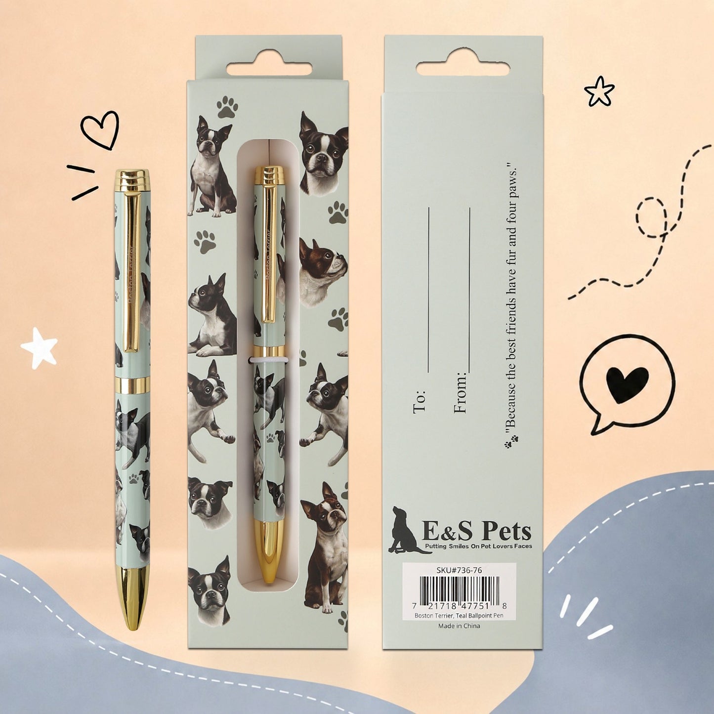 Pen Ball Point&nbsp; Boston Terrier Teal Gift Boxed 736-76