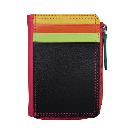 Credit Card Holder Vertical Split Black Brights Leather RFID Blocking 7411 